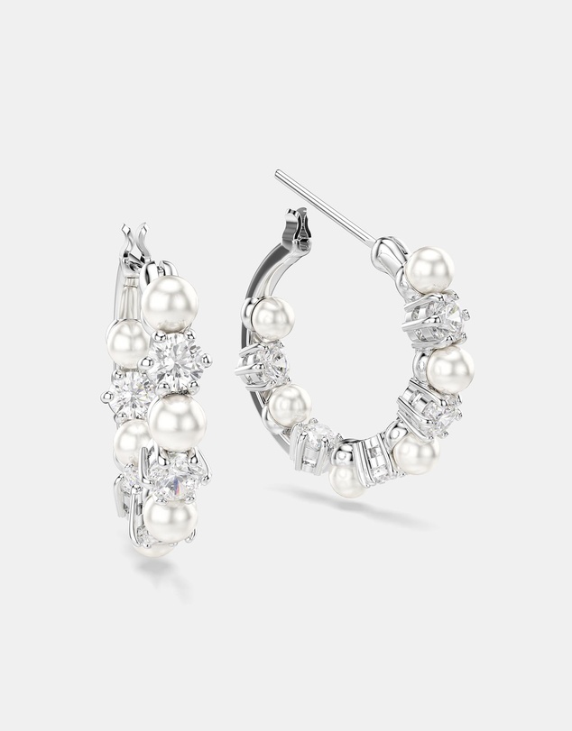 Swarovski - Matrix Drop Earrings, Crystal Pearl, Round Cut, White, Rhodium Plated