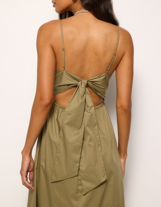 AERE - Ivy Cotton Tie Back Midi Dress