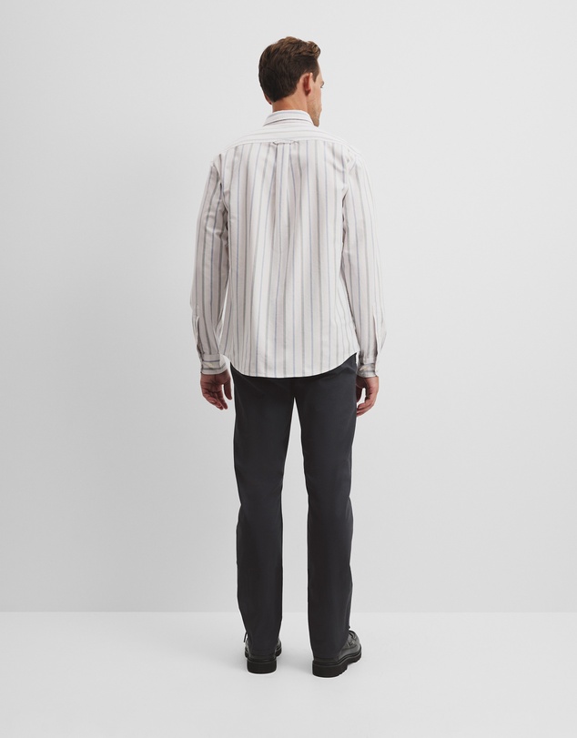 Country Road - Long Sleeve Regular Fit Australian Good Earth Cotton Stripe Oxford Shirt