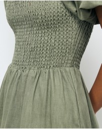AERE - Olana Shirred Linen Midi Dress