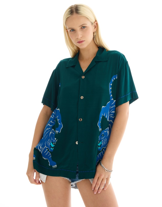 THE TALES - Crouching Tiger Emerald Camp Shirt