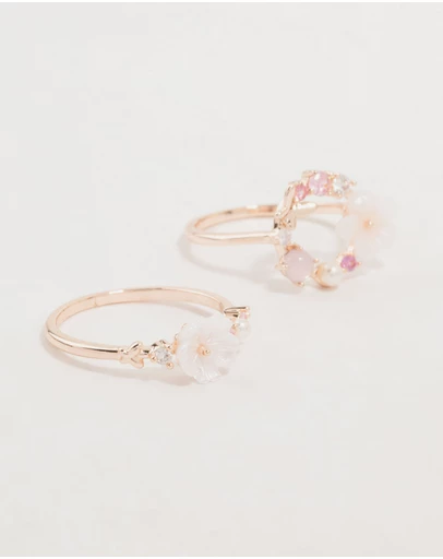 Lovisa - Rose Gold Flower & Circle Cubic Zirconia Rings 2-Pack