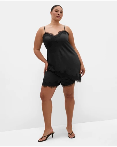 City Chic - Plus size Lace Asymmetrical Satin Cami - black