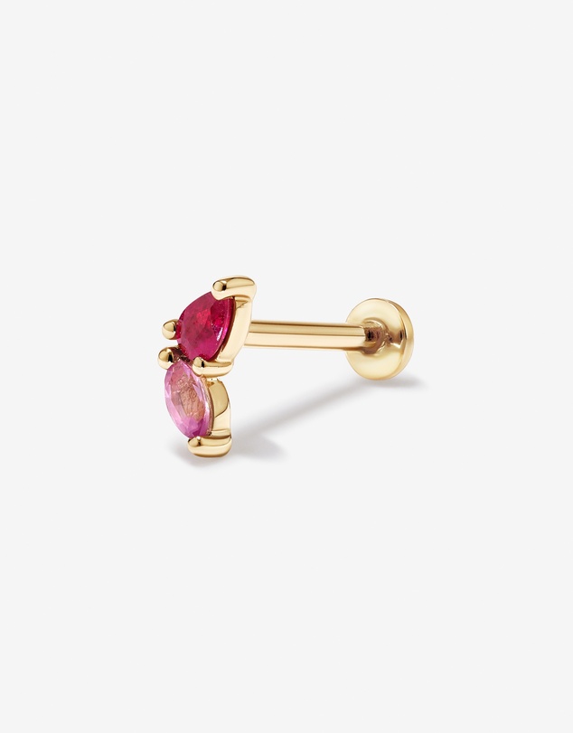 Michael Hill - Pink Sapphire and Ruby Gemstone Flat Back Helix Single Stud Earring in 10kt Yellow Gold