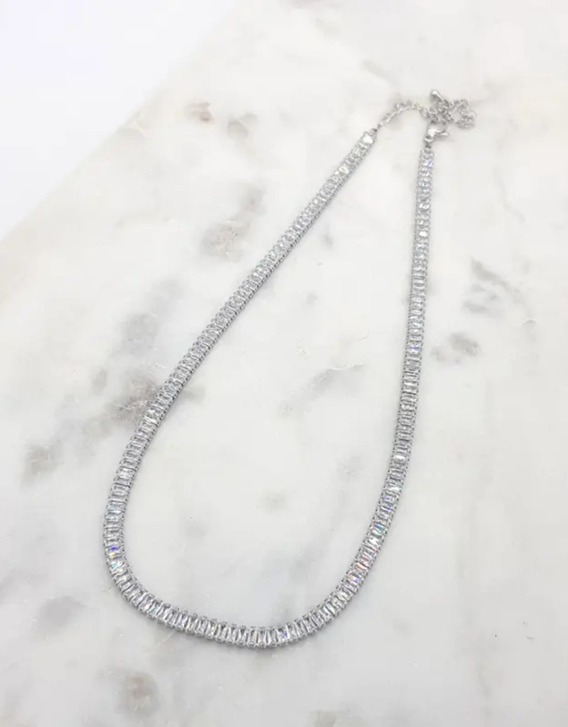 The White Collection - Sidney Necklace - Baguette Silver Bridal Necklace