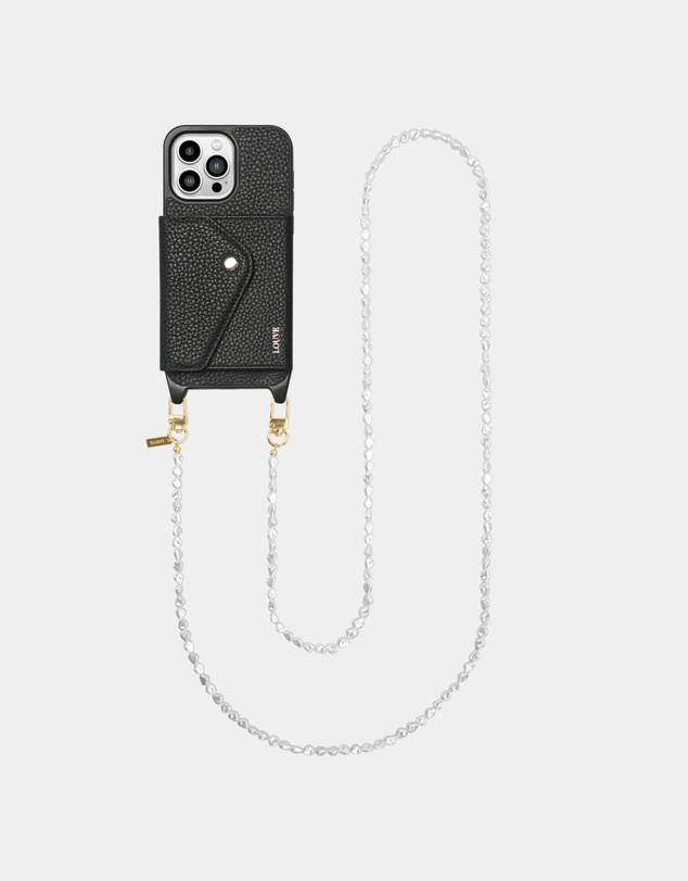 LOUVE COLLECTION - Leather Phone Case Wallet & Strap + Pearl Crossbody Chain