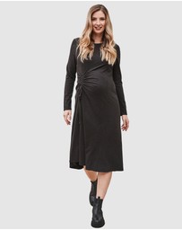 Angel Maternity - Eloise Maternity Waffle Knit Dress in Charcoal