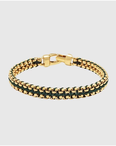 Nialaya Jewellery - Green Woven 8mm Box Chain Bracelet in Gold