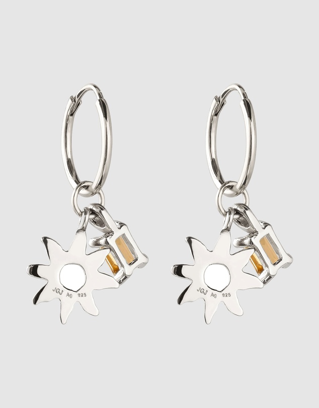 Elli Jewelry - Citrine Sun Charm Hoop Earrings in 925 Silver