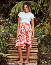 Angel Maternity - Christie Maternity Wrap Midi Skirt in Red Floral Print