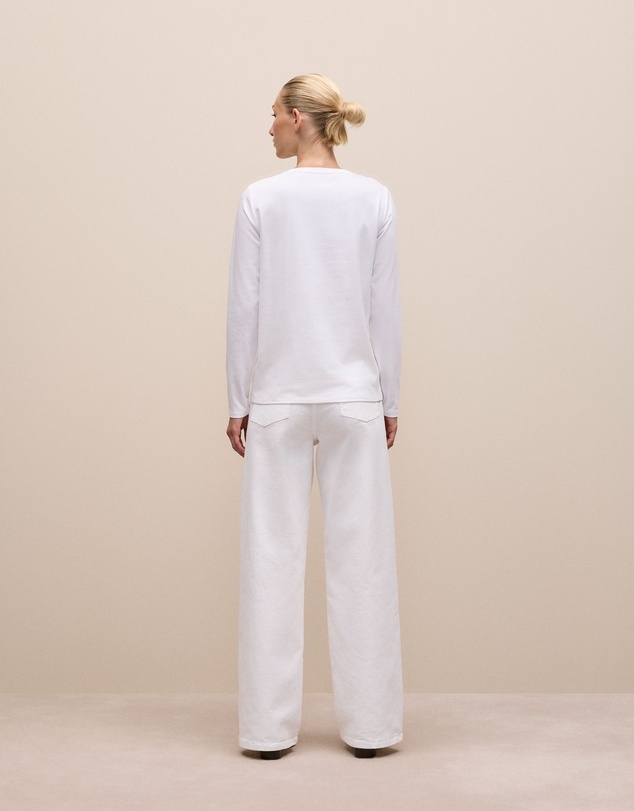 Trenery - Cotton Long Sleeve Crew T-shirt in White