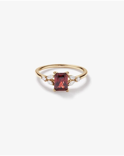 Michael Hill - Radiant Cut Garnet and 0.16 Carat TW of Diamonds Scatter Ring in 10kt Yellow Gold