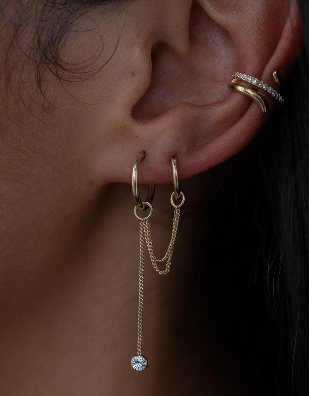 Elli Jewelry - Earrings Creoles Ear Chain Modern with Crystals in 925 Sterling Silver