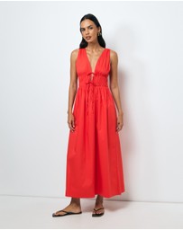 AERE - Indie Cotton Tie Front Midi Dress