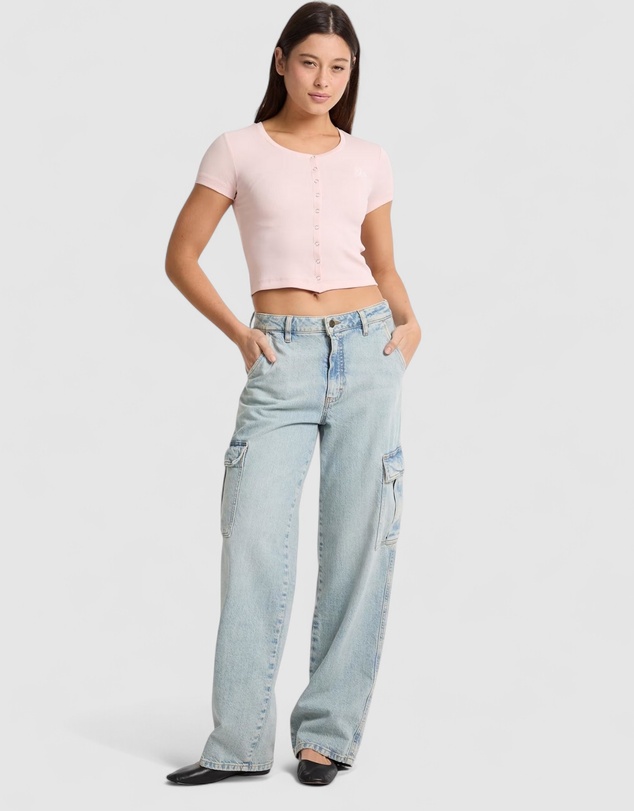 GUESS Jeans - GUESS JEANS Short Sleeve Snap Embroidered Slim Top