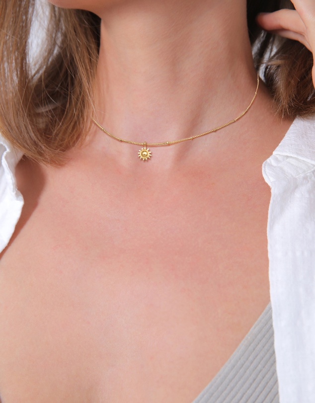 Elli Jewelry - Necklace Choker with Sun Pendant 925 Sterling Silver Gold-plated