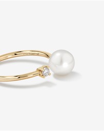 Michael Hill - Cultured Freshwater Pearl and Diamond Open Ring in 10kt Yellow Gold