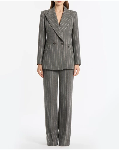 Carla Zampatti - Slate Italian Wool Pinstripe Wide Leg Pant