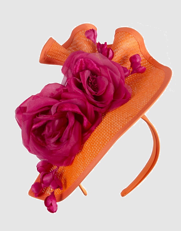 Fillies Collection - Bespoke Sculpted Orange Fuchsia Racing Fascinator