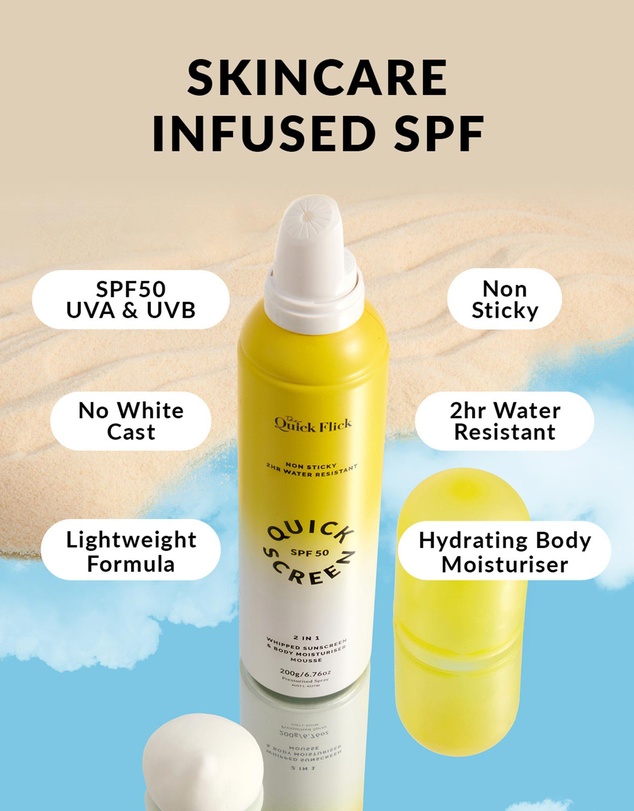 The Quick Flick - Quick Screen SPF50 Whipped Body Moisturiser & Sunscreen Mousse