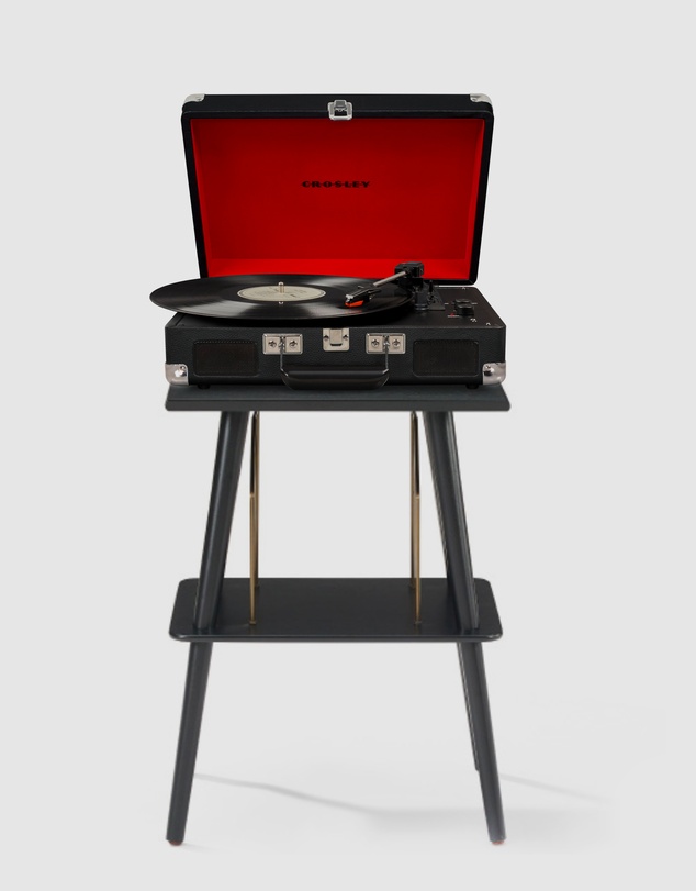 Crosley - Crosley Cruiser Bluetooth Portable Turntable + Crosley Turntable Stand Bundle - Black