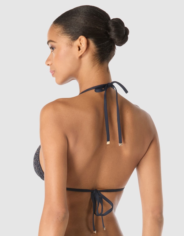 Michael Kors - Lurex Crochet Padded Triangle Halter String Bikini Top