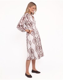 Petal & Pup - Lira Long Sleeve Midi Dress - Brown Print