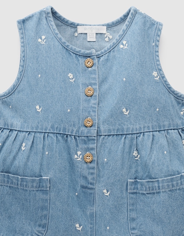 Purebaby - Denim Embroidered Jumpsuit-Kids-Babies
