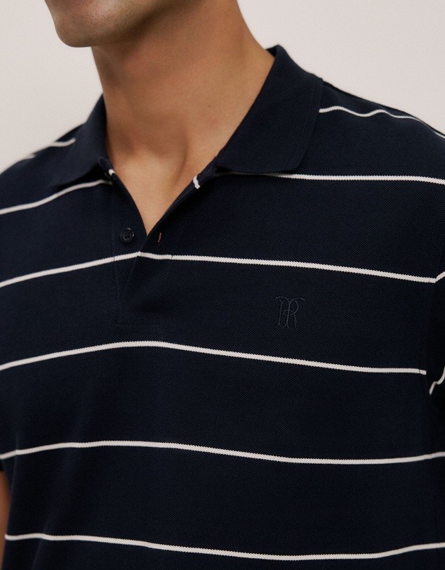 Trenery - Pique Stripe Monogram Polo in Navy