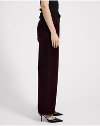 ONE TEASPOON - Jackson Mid Waist Wide Leg Velvet Finish Denim Jeans - Flocked Maroon
