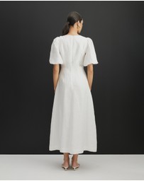 AERE - Serena Linen Puff Sleeve Midi Dress