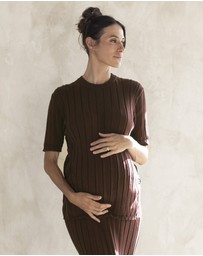 Angel Maternity - Alexis Side Split Maternity Top in Truffle