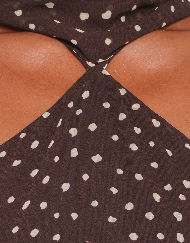 Petal & Pup - Elva Halterneck Midi Dress - Brown Polka Dot