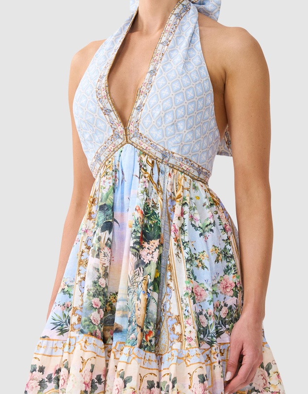 Camilla - Ruffle Hem Halter Short Dress