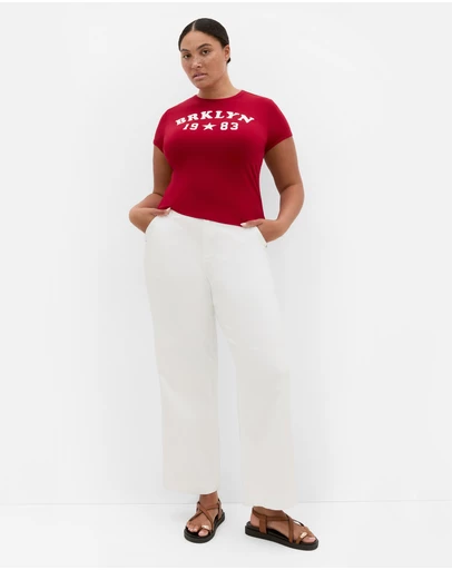 City Chic - Plus size Micro Brklyn Print Tee - red