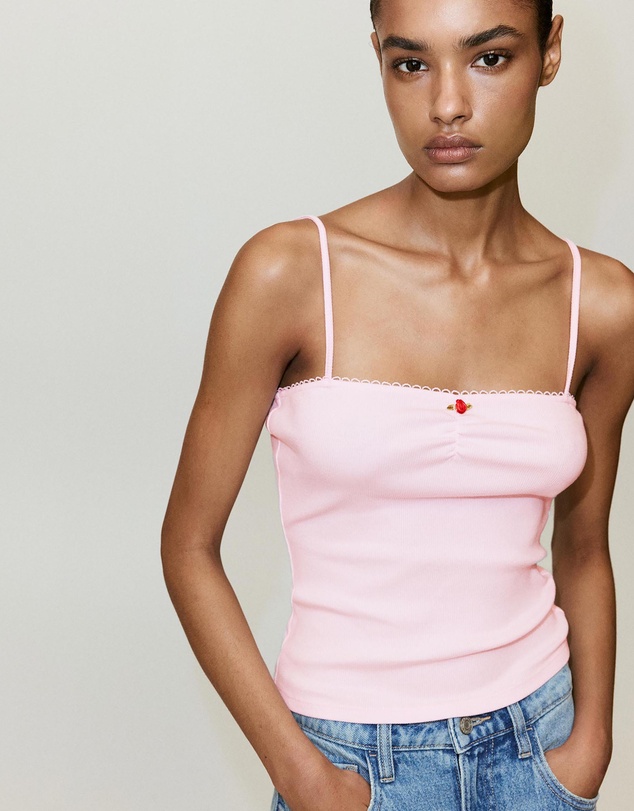 M.N.G - Ribbed Pink Embroidered Top