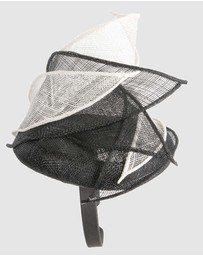 Max Alexander - Pillbox Black White Racing Fascinator