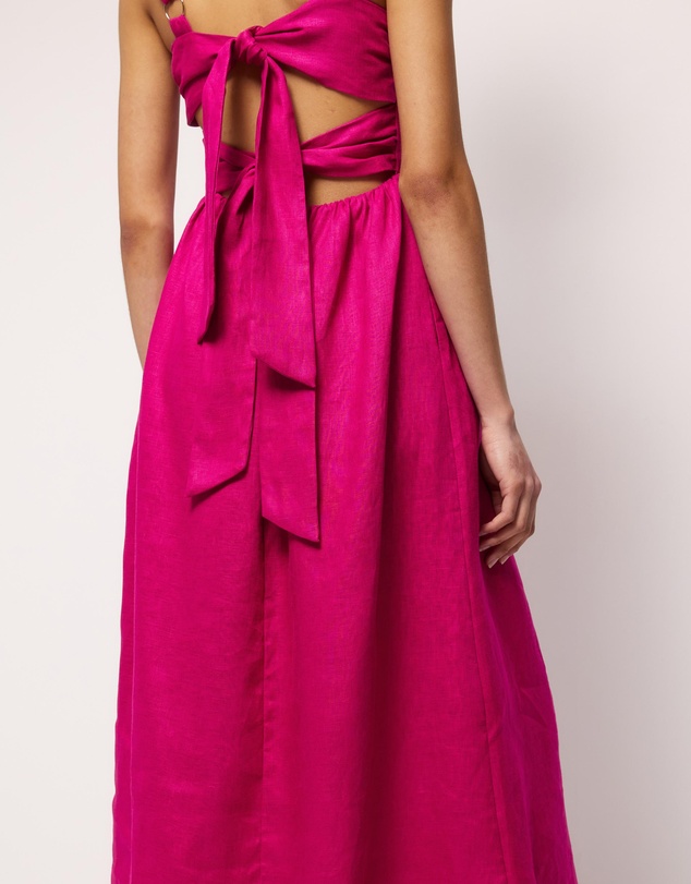 AERE - Raina Tie Back Linen Midi Dress