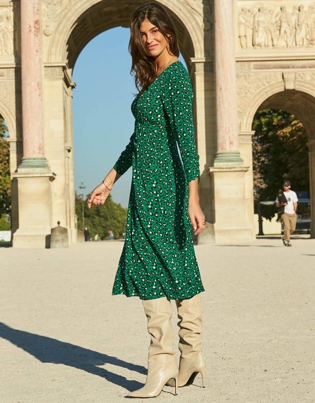 Sosandar - Animal Print Ruched Front Midi Dress