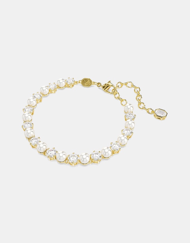 Swarovski - Matrix Tennis Bracelet, Crystal Pearl, Round Cut, White, Gold-tone Plated
