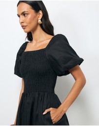AERE - Olana Shirred Linen Midi Dress