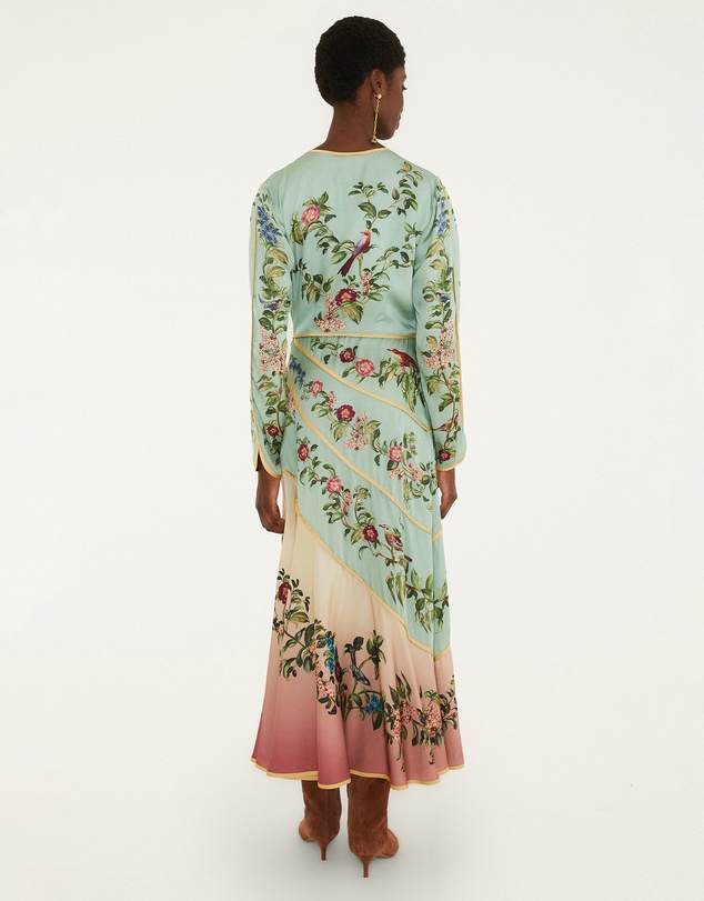 Farm Rio - Birds Tree Mix Maxi Long Sleeve Dress