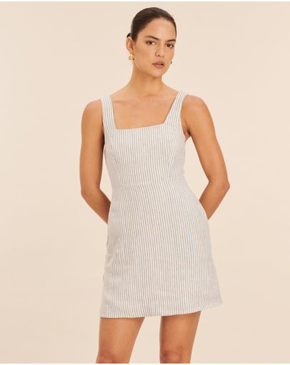chinese dress ladies Audrey Square Neck Linen Dress L Neutral Ground S main image 0