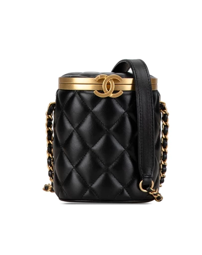 Pre-Loved by Azura Reborn - Pre-Loved chanel Quilted Vanity Case with Chain and Leather Straps Elegant Shoulder Bag