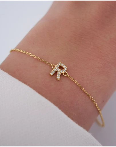 The Silver Collective - A-Z Letter Bracelet Gold - R