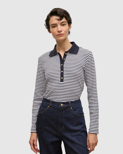 Trenery - Cotton Stripe Button Detail Polo