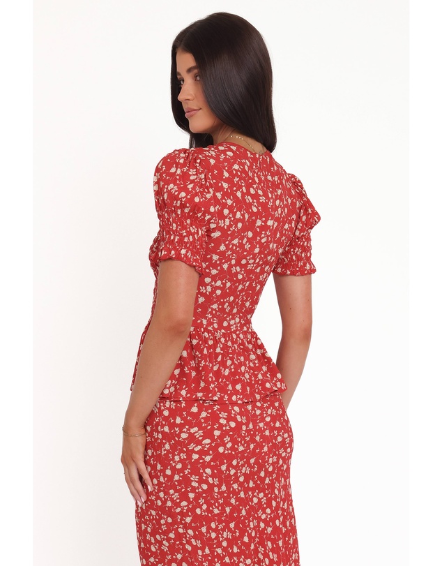 Petal & Pup - Zoella Peplum Top - Red Floral