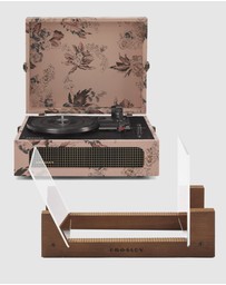 Crosley - Crosley Voyager Bluetooth Portable Turntable - Floral + Bundled Crosley Record Storage Display Stand