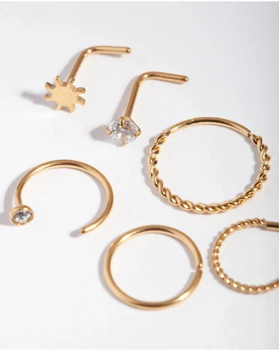 Lovisa - Surgical Steel Gold Sun Twist Diamante Nose Ring 6-Pack