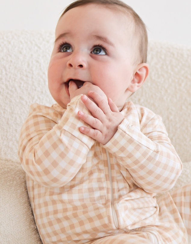 Kynd Baby - Day or Night Onesie in Neutral Gingham